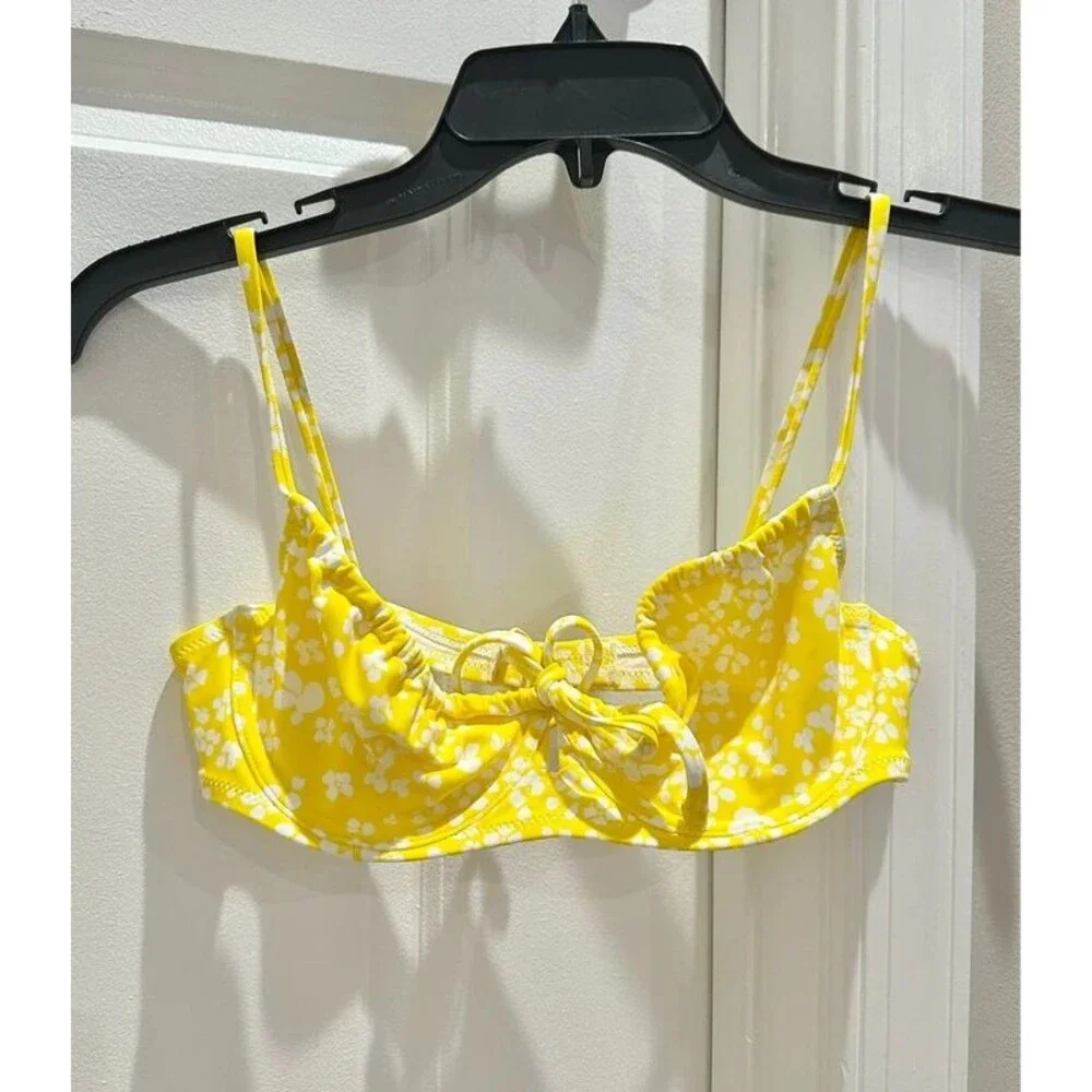 Aerie Yellow Floral Bikini Top
